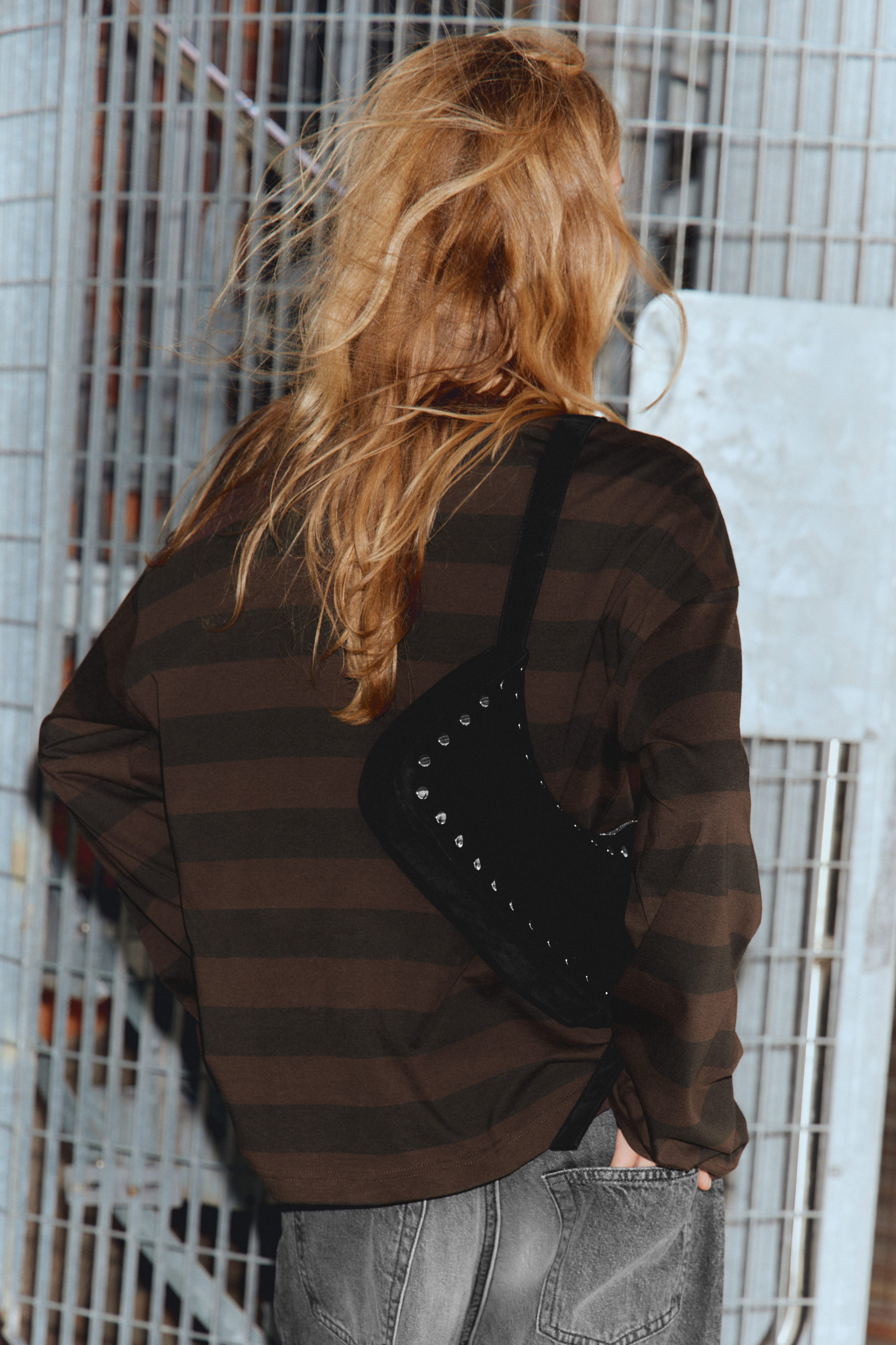Striped Dark Brown - Long-Sleeved Cotton T-shirt - 2