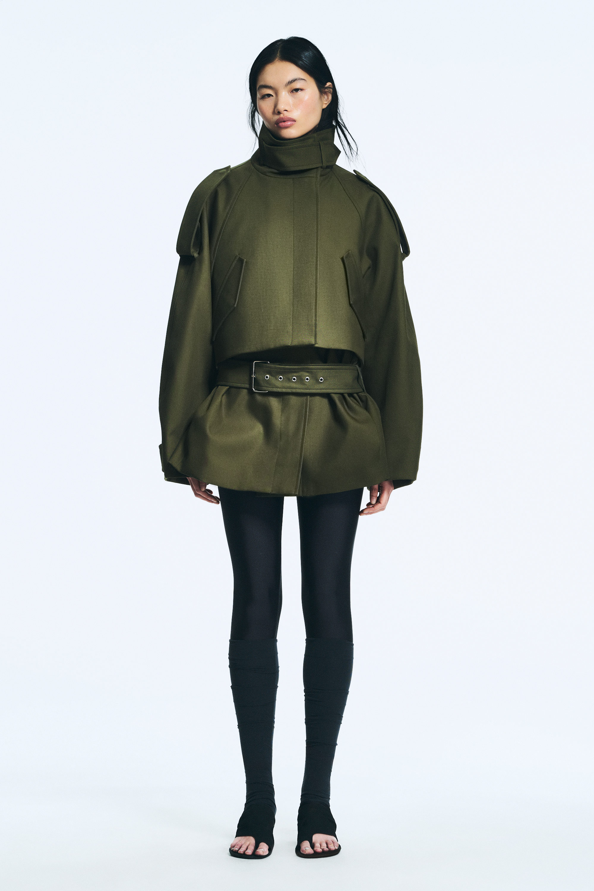 Khaki Green - Layered Technical Trench Coat - 2