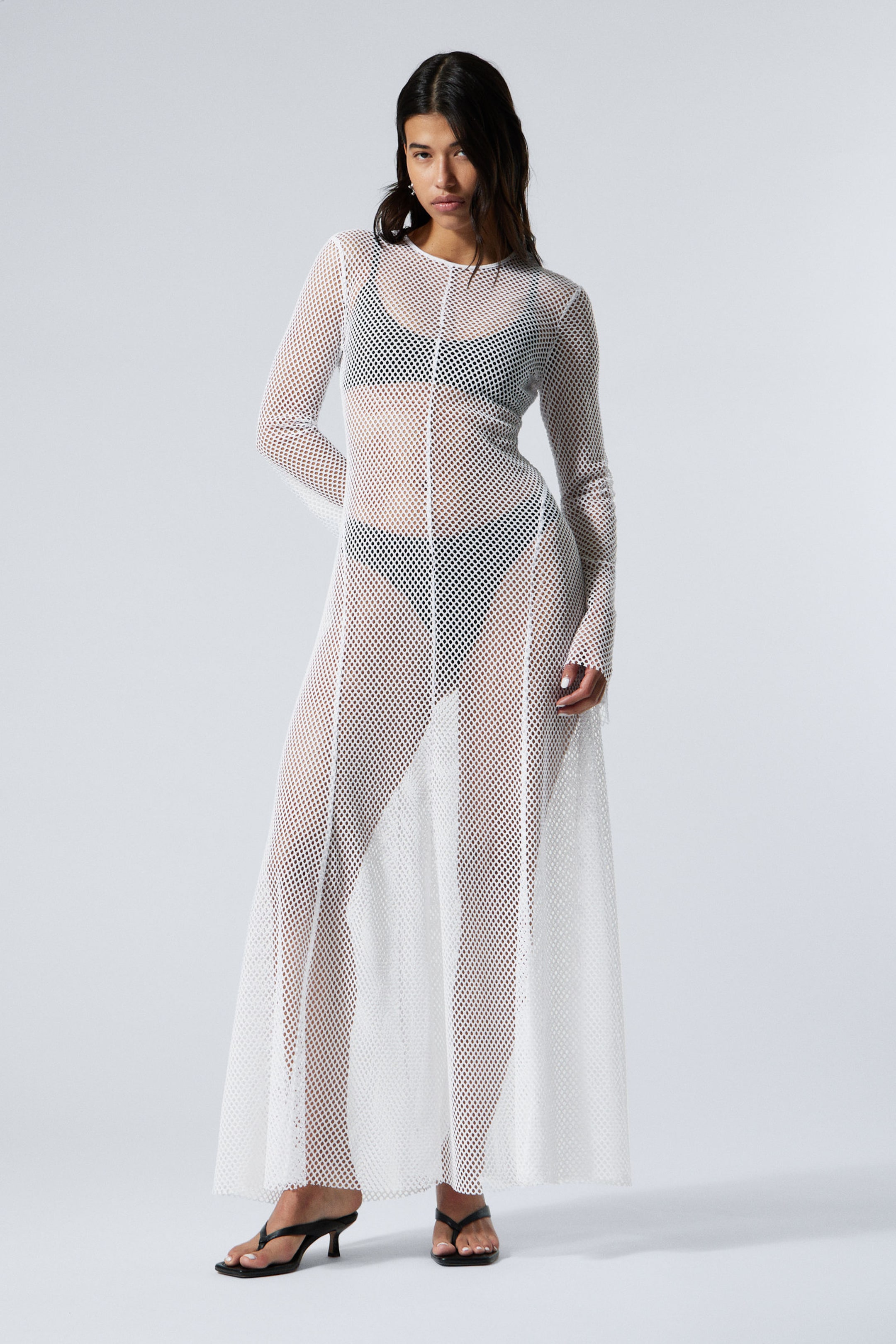 #FFFFFF - Langärmeliges Maxikleid aus Netzstoff - 1