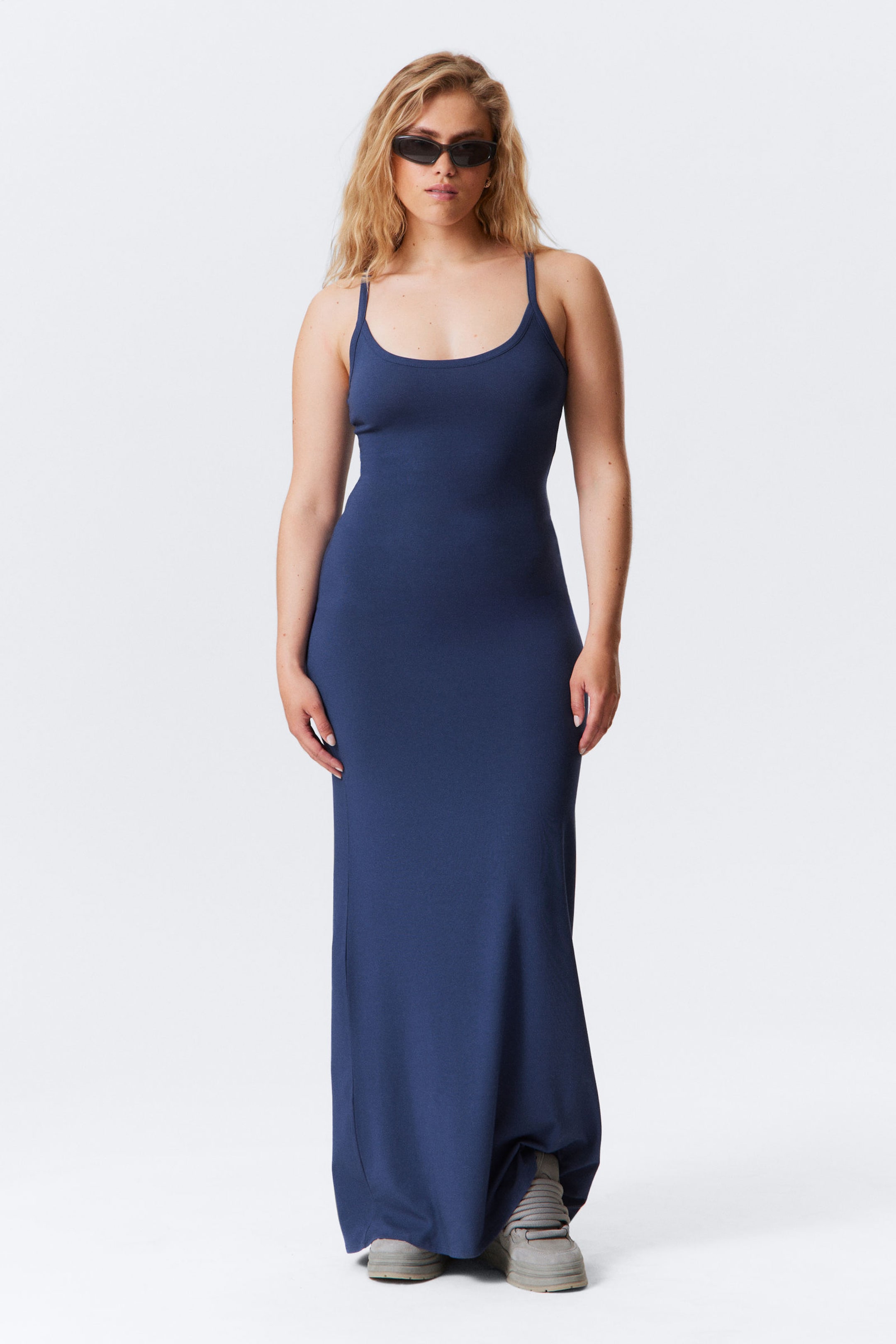 Dark Blue - Smooth Strap Maxi Dress - 1