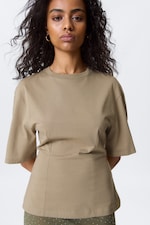 Light Khaki Green - Fitted Dart Detail T-shirt - 1