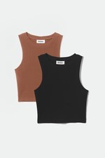 Braun & Schwarz - 2er-Pack Crop-Trägertop Easy - 0