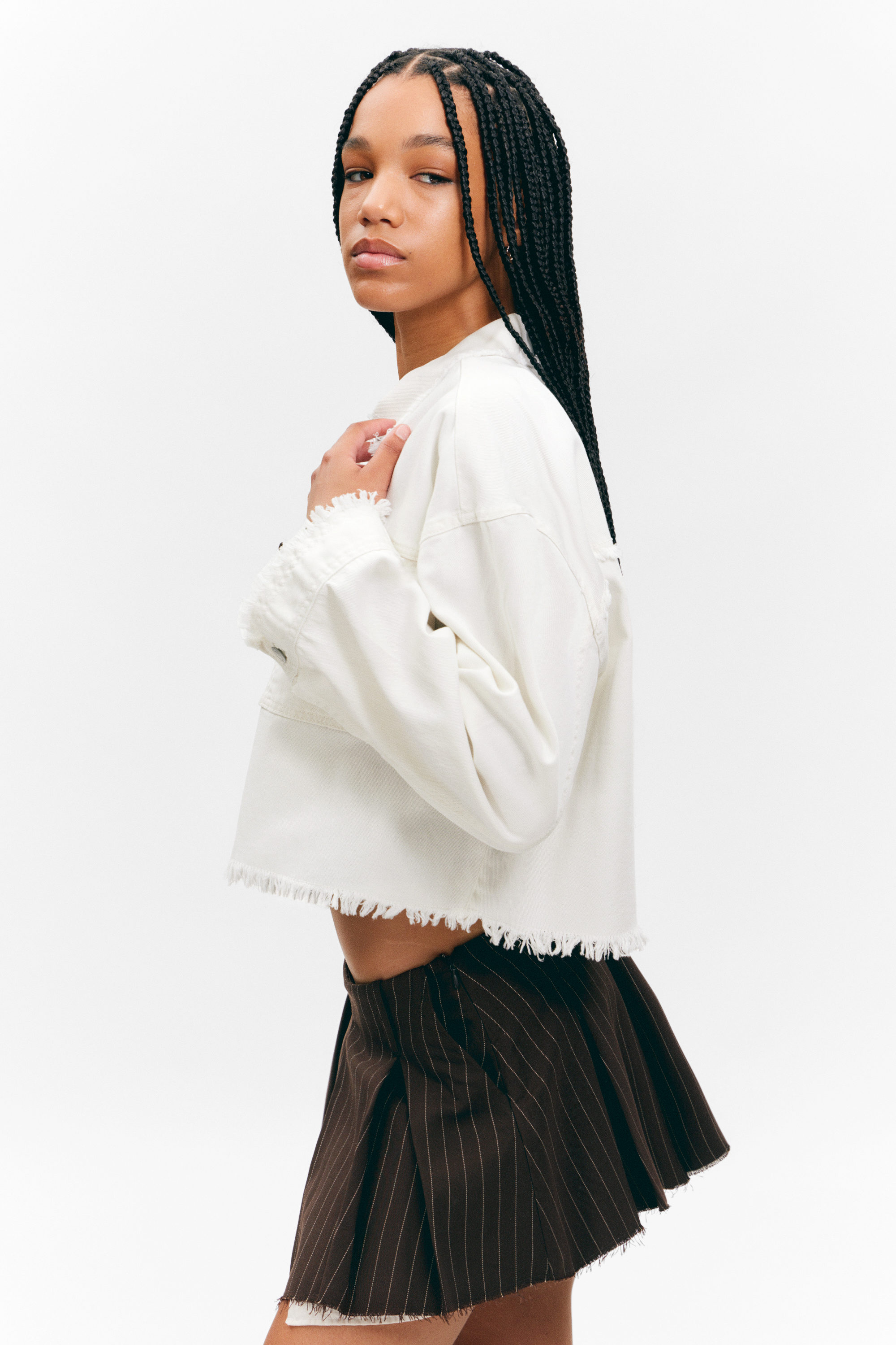 Weiß - Cropped Twilljacke mit kastigem Fit - 5