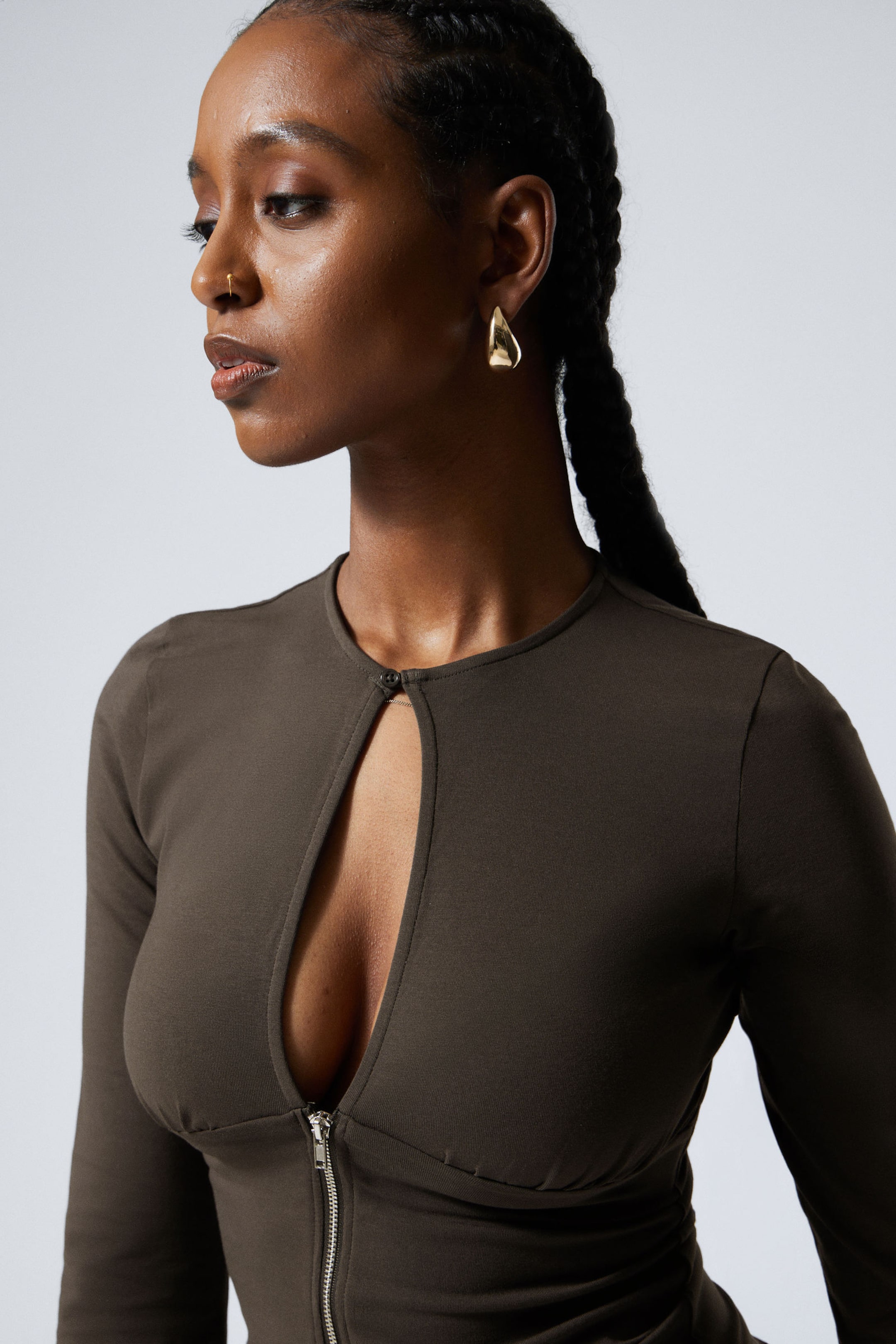 #444240 - Slim Long-Sleeved Zip Top - 2