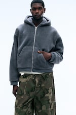 Gris foncé - Sweat à capuche en polaire, zip à double sens - 1