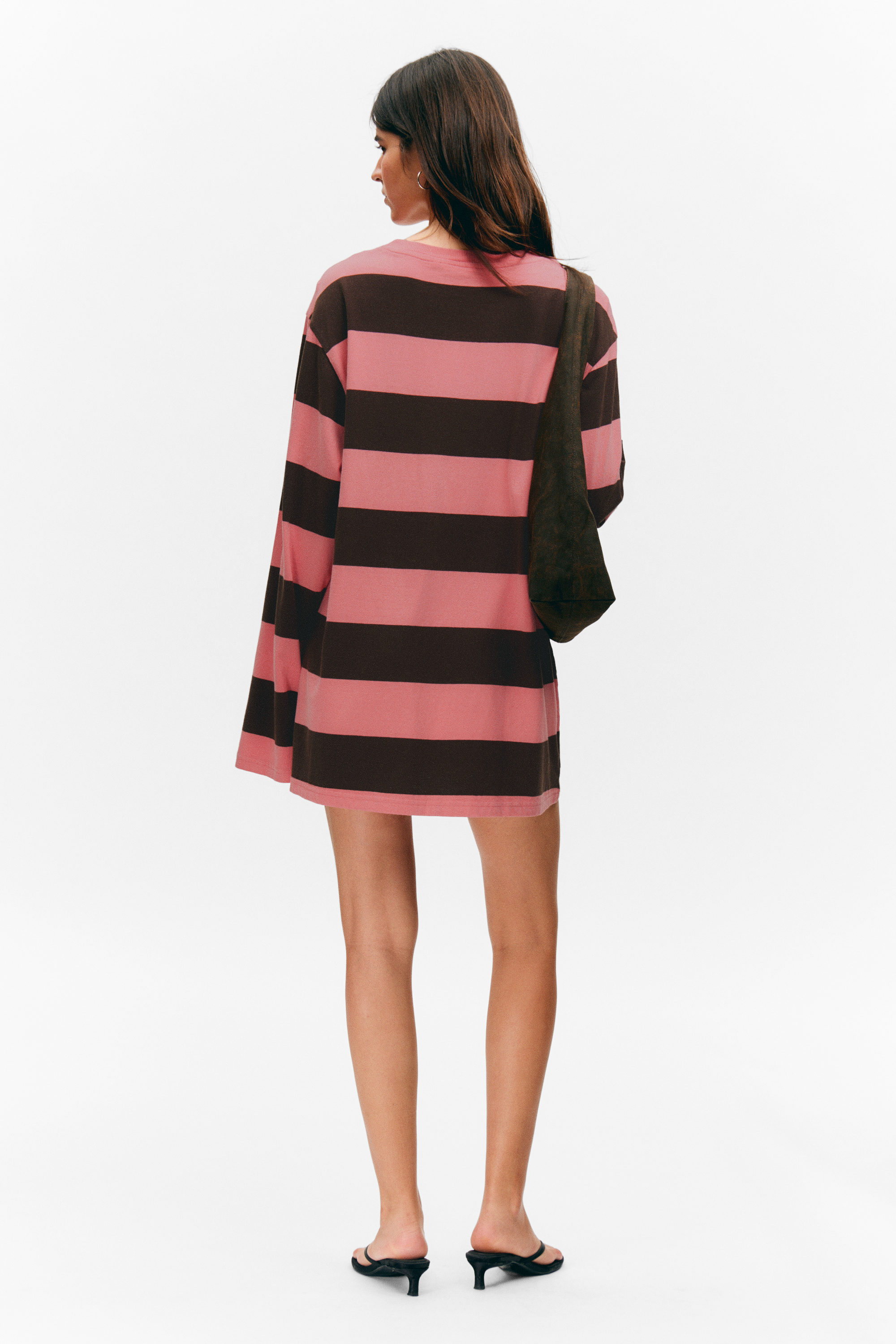 striped long-sleeved mini dress - Pink & Brown Stripes