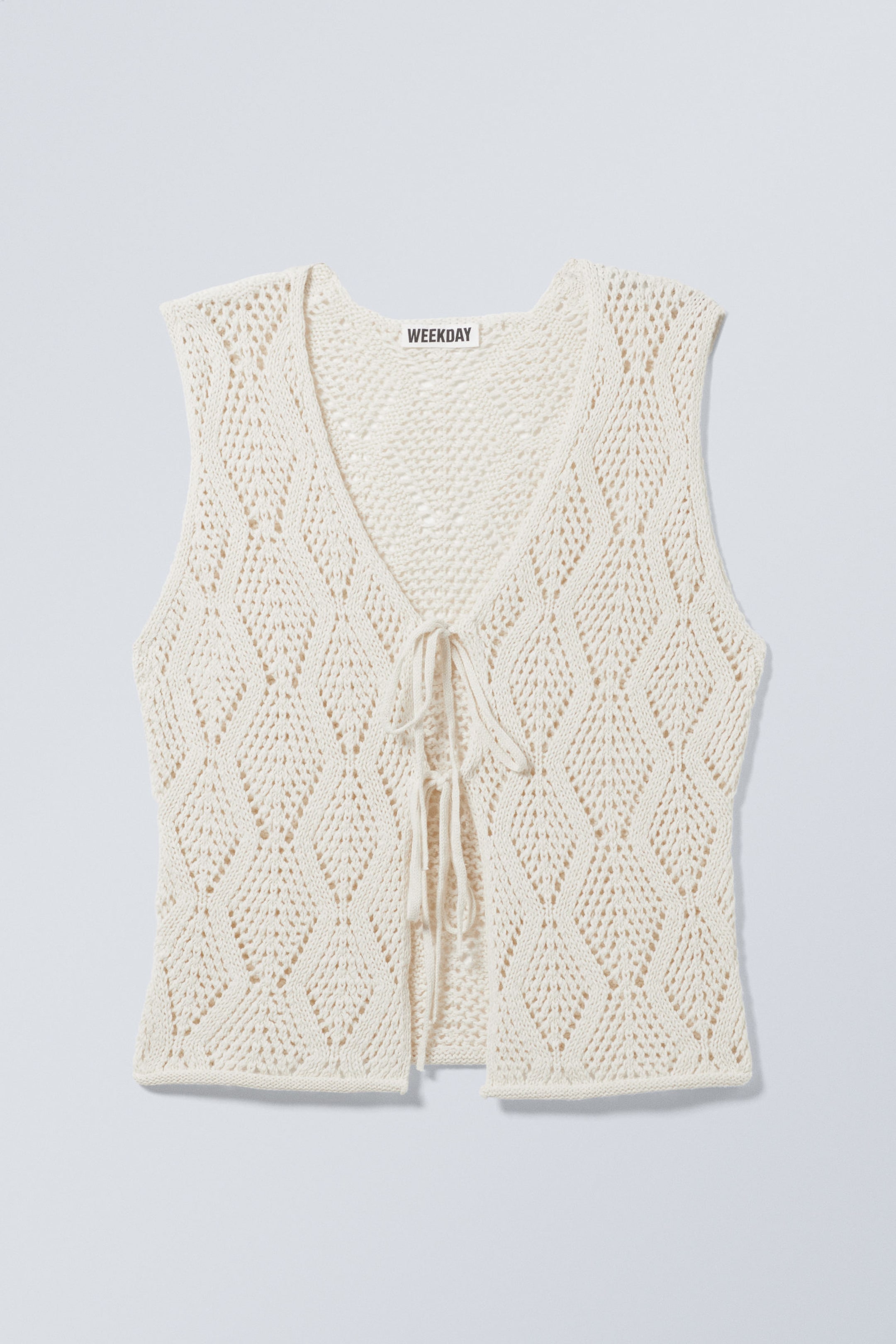 Cream - Crochet Knit Tie Vest - 1