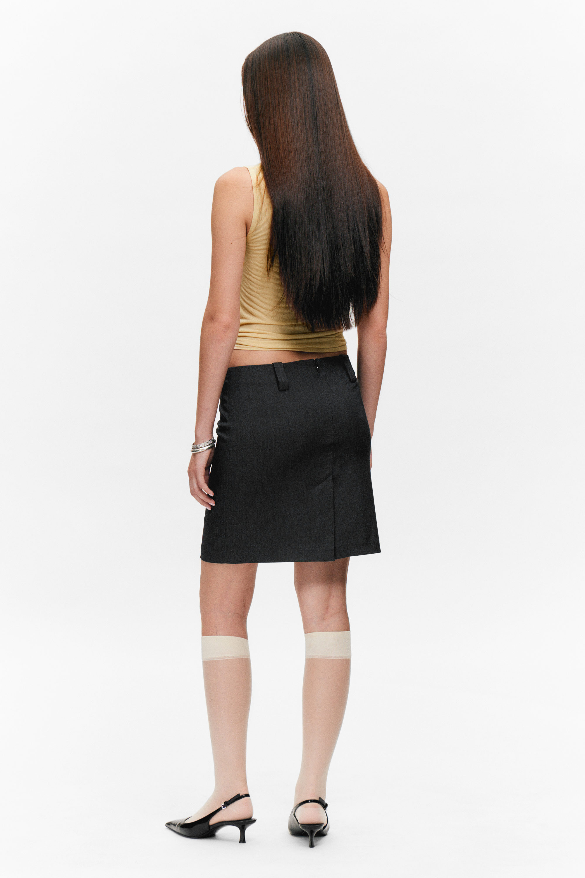Dunkelgrau meliert - Midi-Anzugrock mit niedrigem Bund und Slim Fit - 2