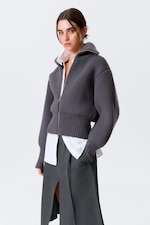 Dark Grey - Fitted Turtleneck Wool Sweater - 1