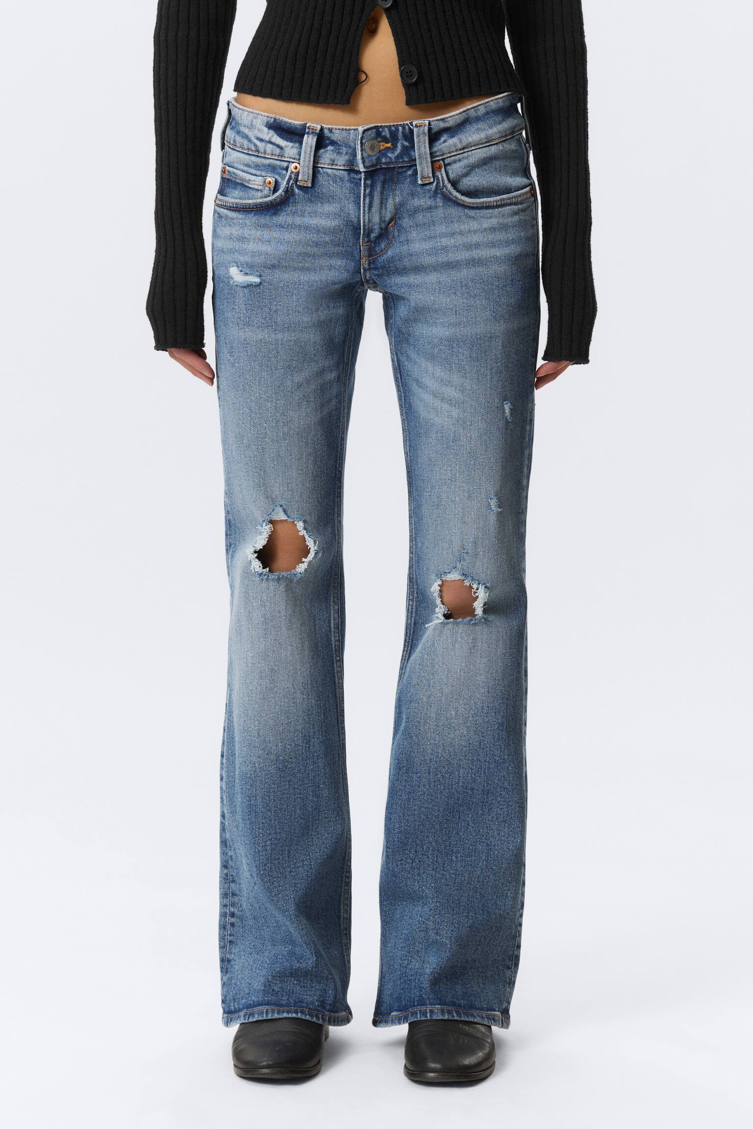 Hour Low Waist Skinny Bootcut Leg Distressed Jeans - Blue Horses - Mellanblå - 4