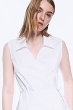 White - Sleeveless Cotton Wrap Top - 2
