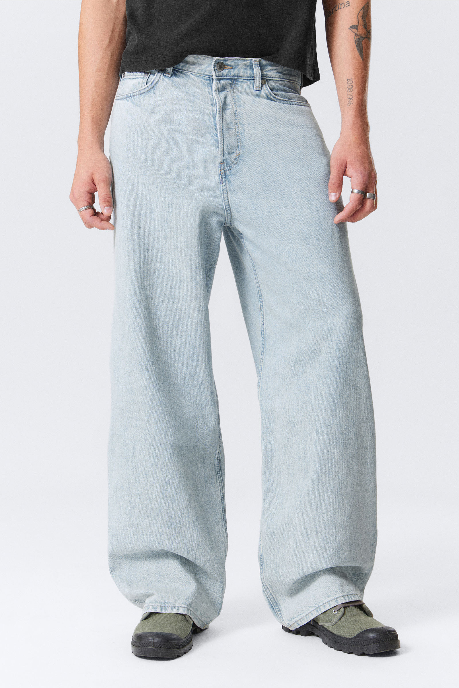 looser regular waist loose straight jeans - Blue Spray