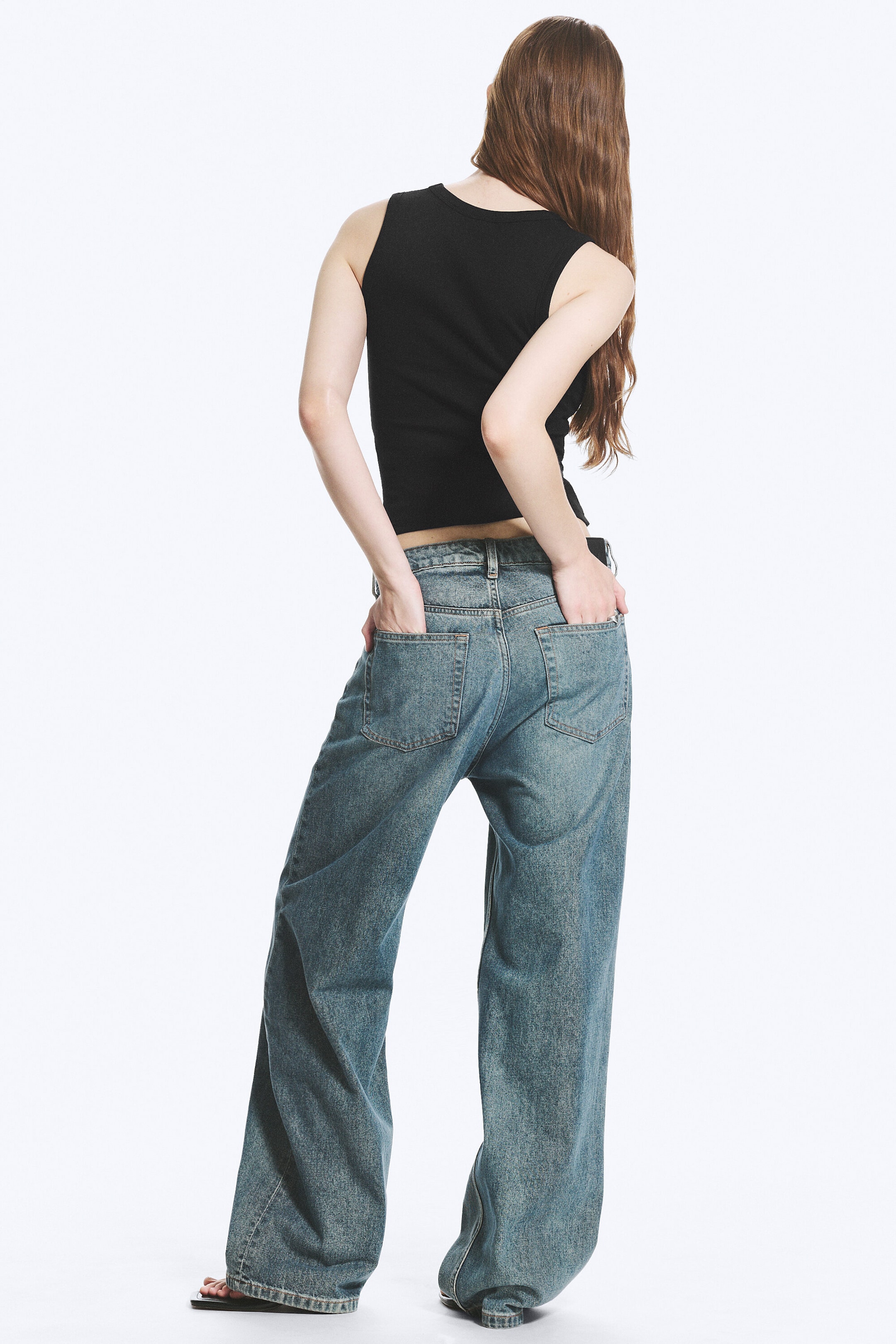 Grid Blue - Hellblau - Missy Low Waist Loose Straight Jeans - 3