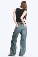 Grid Blue - Light Blue - Missy Low Rise Loose Straight Jeans - 3