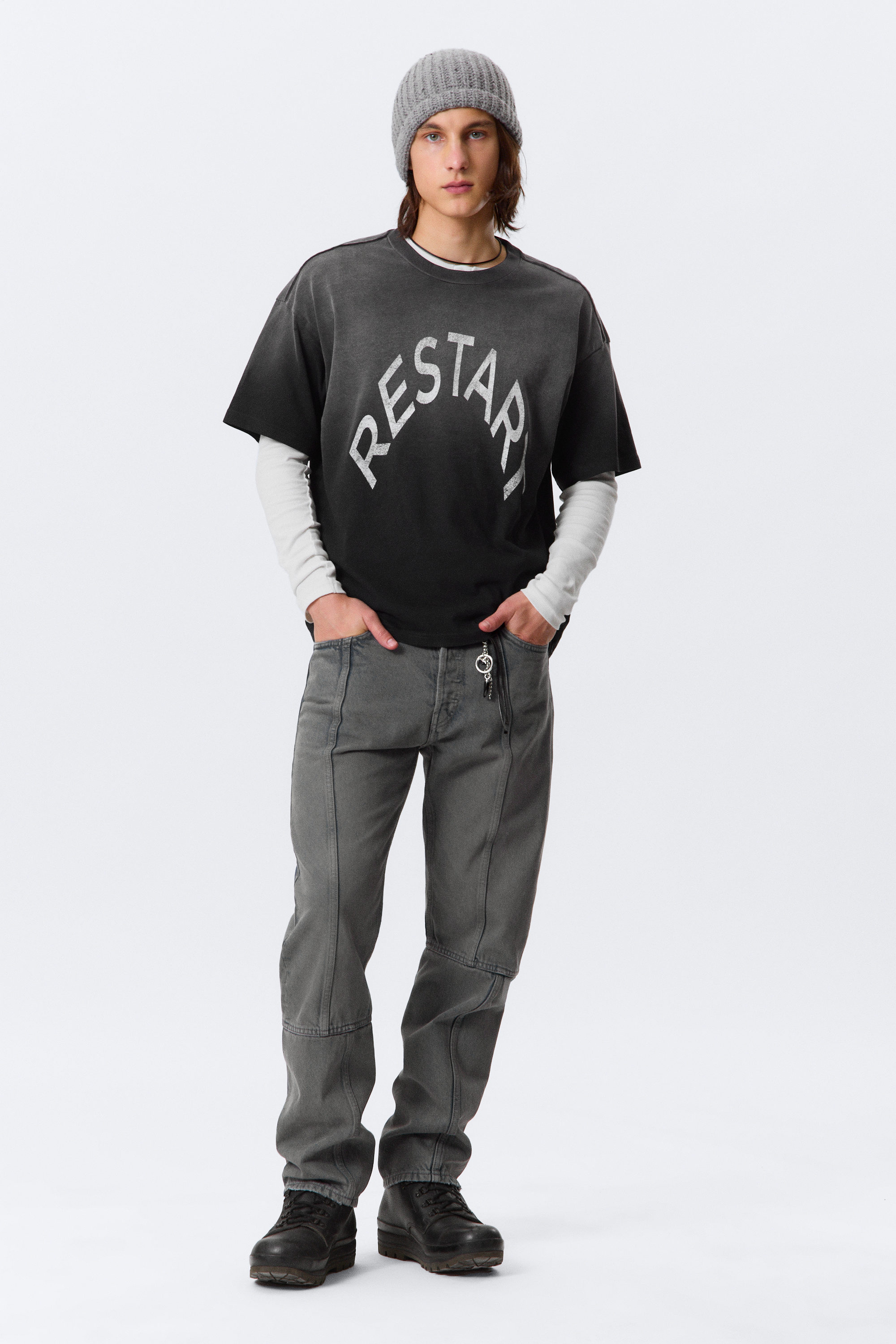 Black - Restart - Great Boxy Printed Graphic Tee - 2