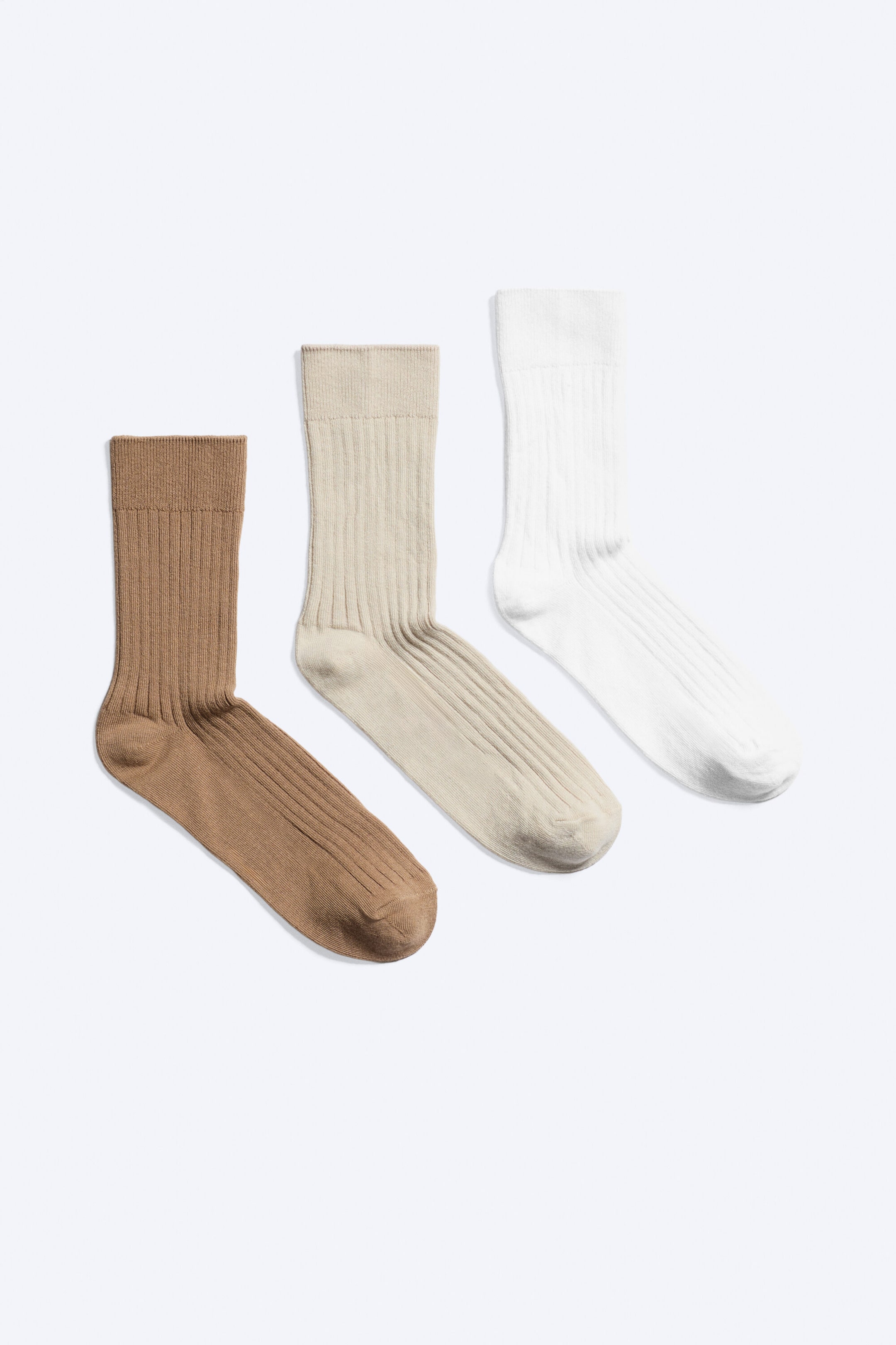 Bruin/beige/wit - 3 paar Ribbed Crew Socks