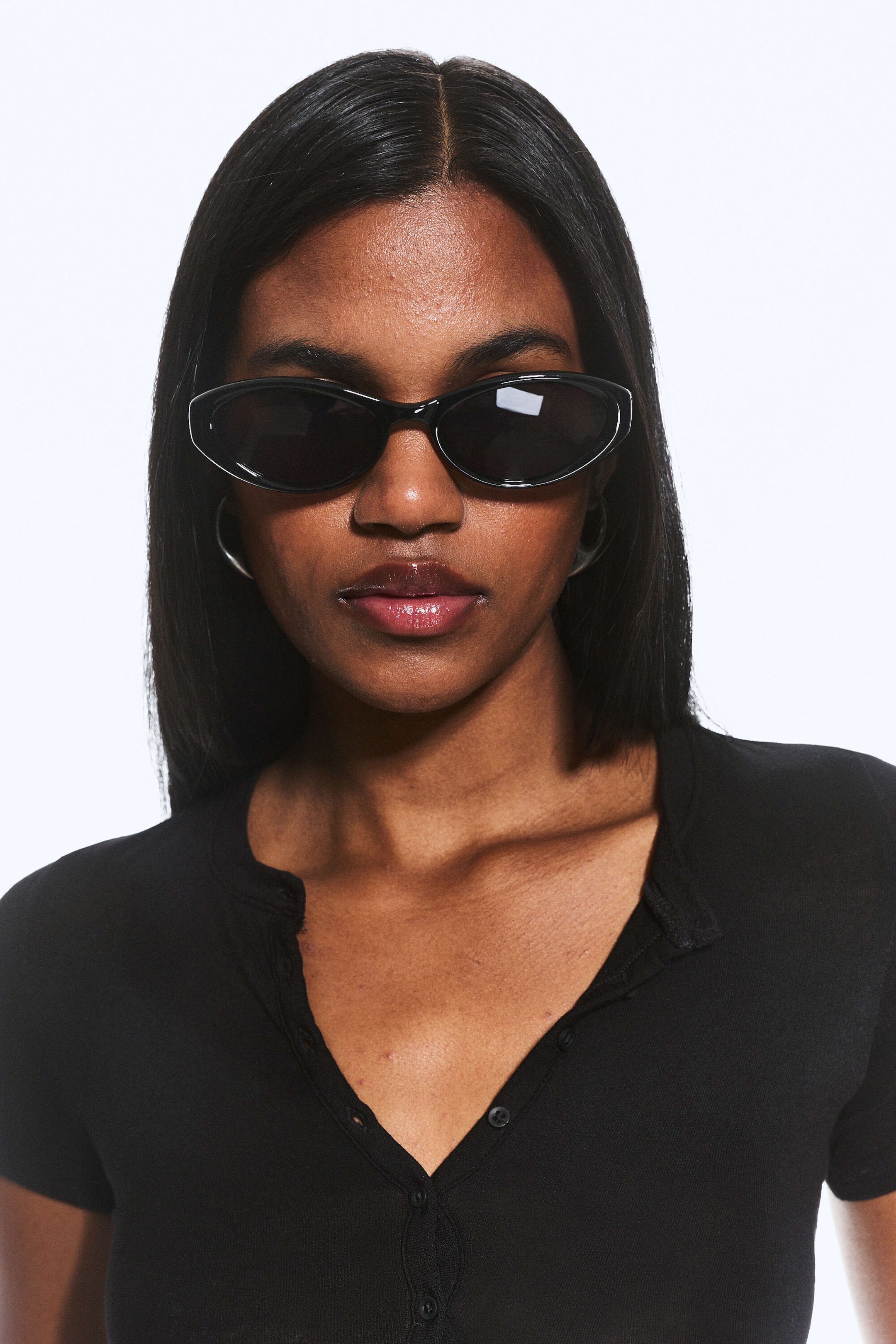 Black - Black Lenses - Oval Sunglasses - 1