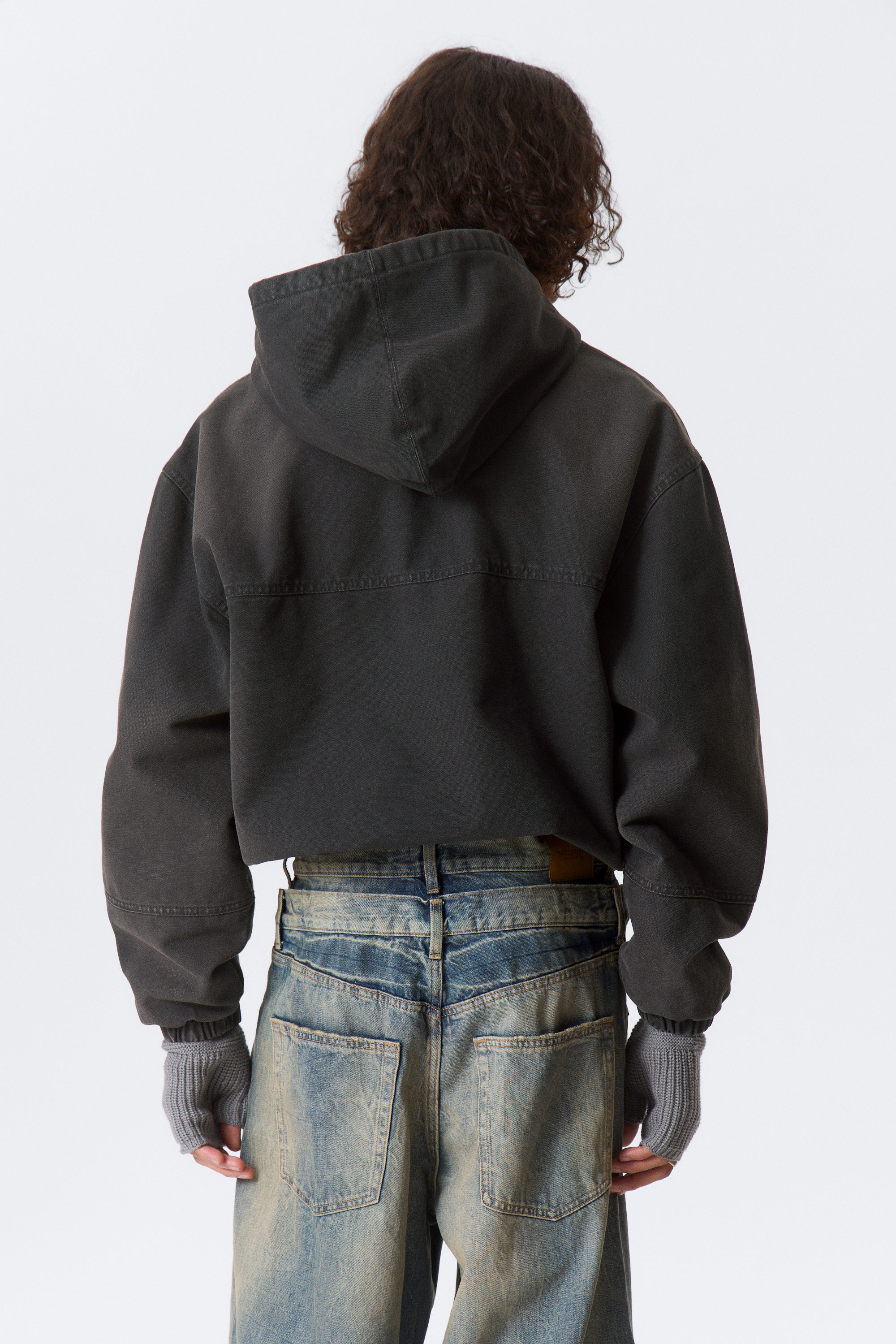 Washed Black - Relaxed Hooded Bomber Jacket - 3