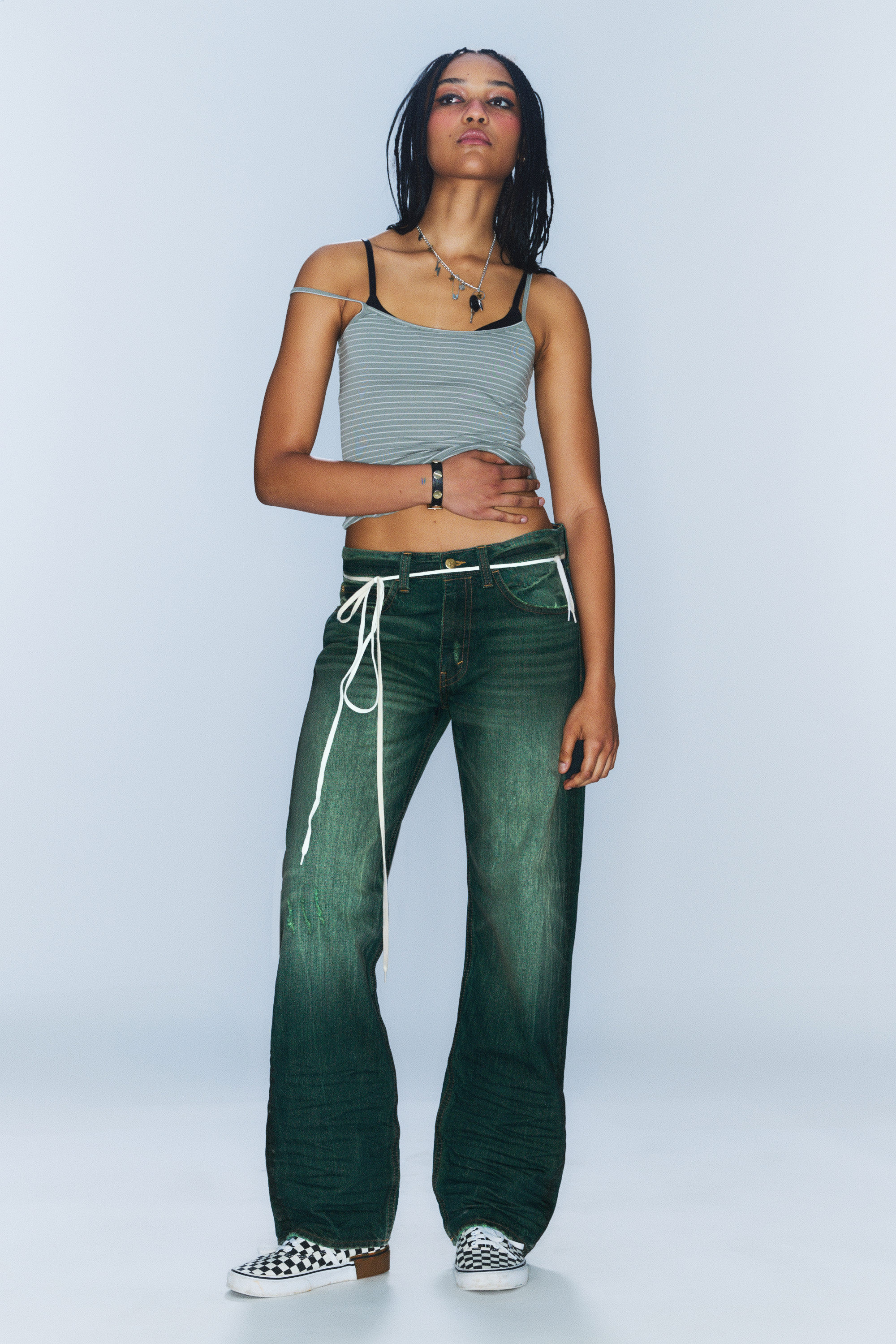Meeresgrün - Grün - Anti – Unisex-Jeans mit niedrigem Bund - 1