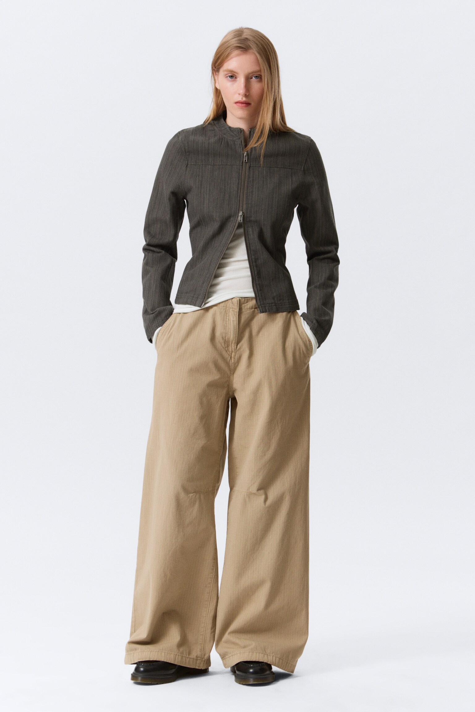 Low Rise Baggy Ripstop Trousers - Beige/Mörk Khaki/Mörkgrå - 5