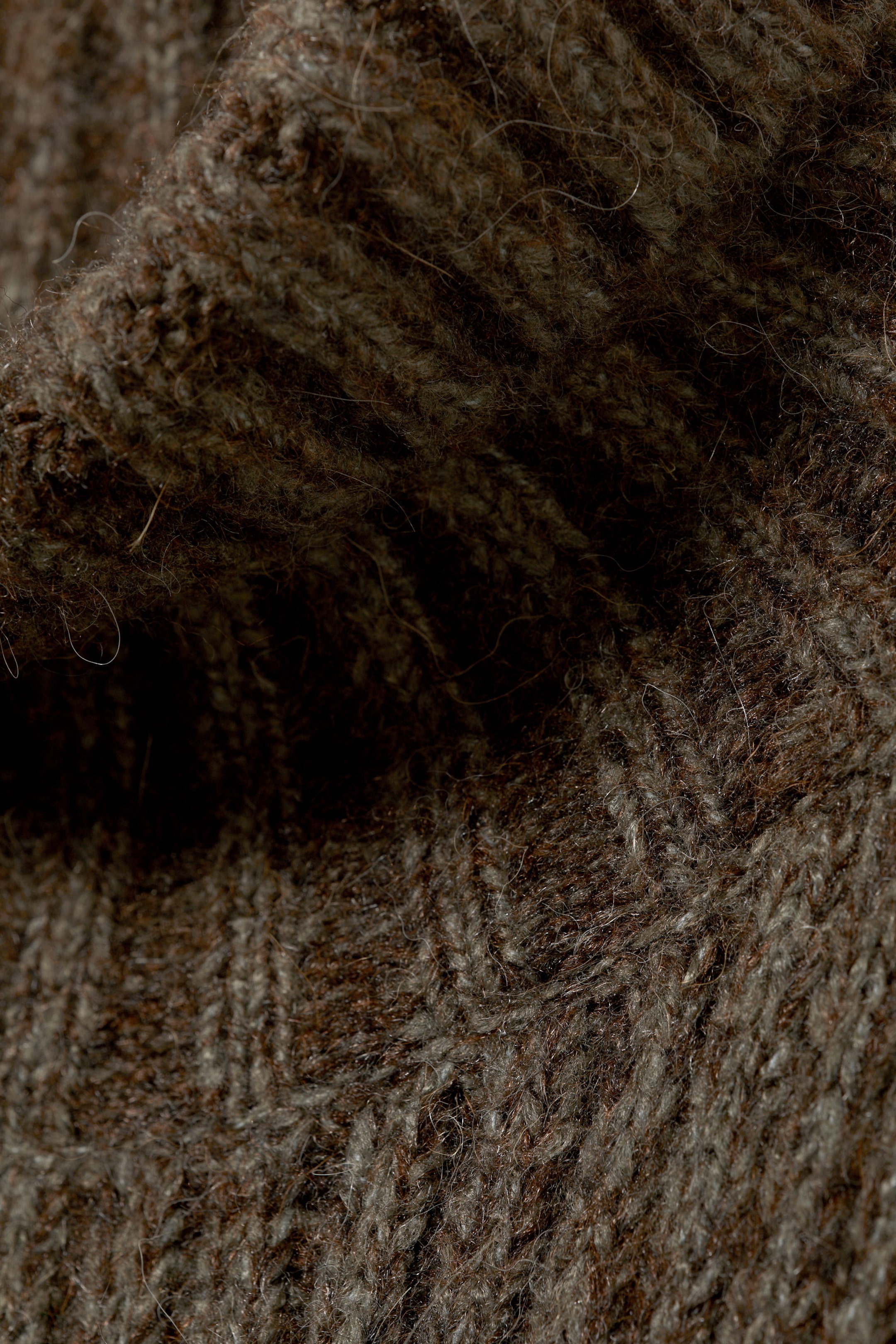 Dark Mole Melange - Loose Knitted Turtleneck Sweater - 1