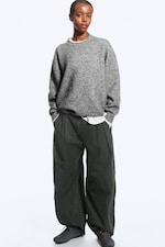 Grey Melange - Loose Knitted Crew-Neck Sweater - 0