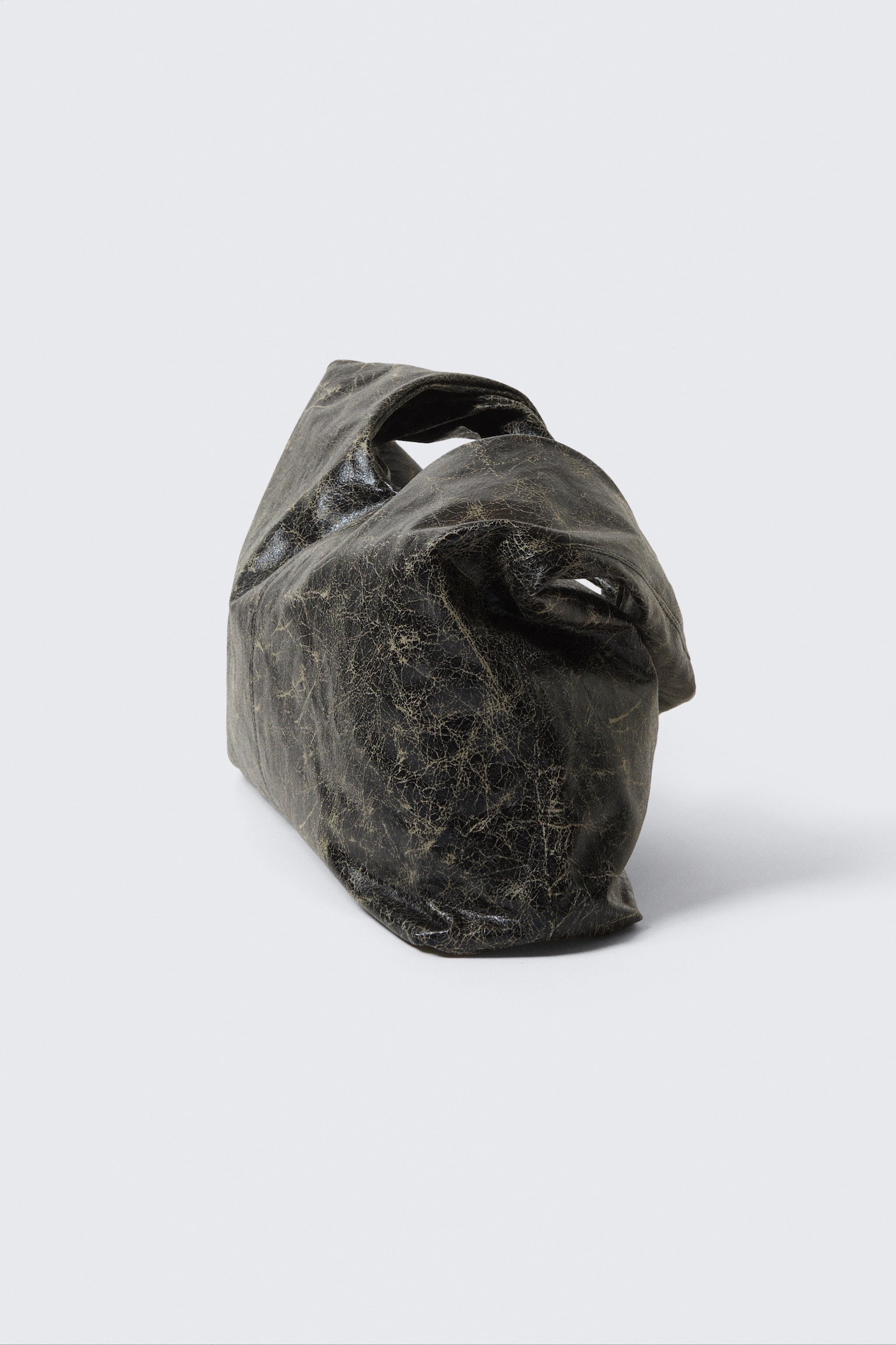 Sac porté épaule en cuir synthétique souple - Noir craquelé - 3