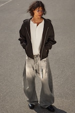 Dark Brown - Loose Fit Zip Hoodie - 2