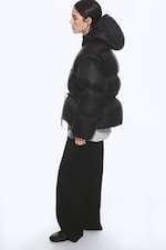 Black - Oversized Hooded Recycled Down Puffer Jacket - 3