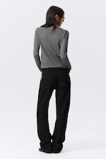 Black & Grey Stripes - Slim Long-Sleeved Cotton Top - 2