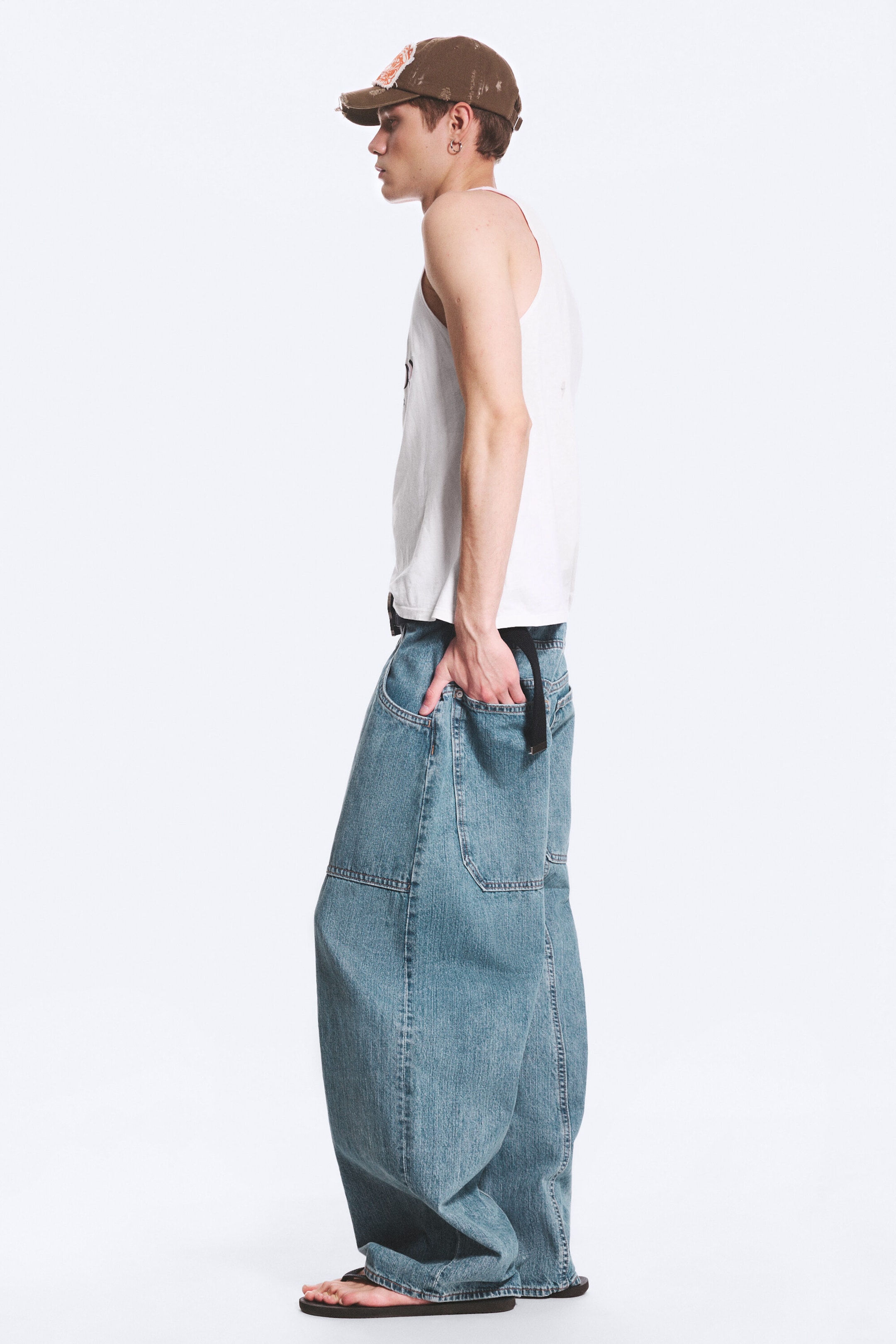 90s Blue – middels blå - Dunno unisex løs Barrel-jeans med lavt liv - 6