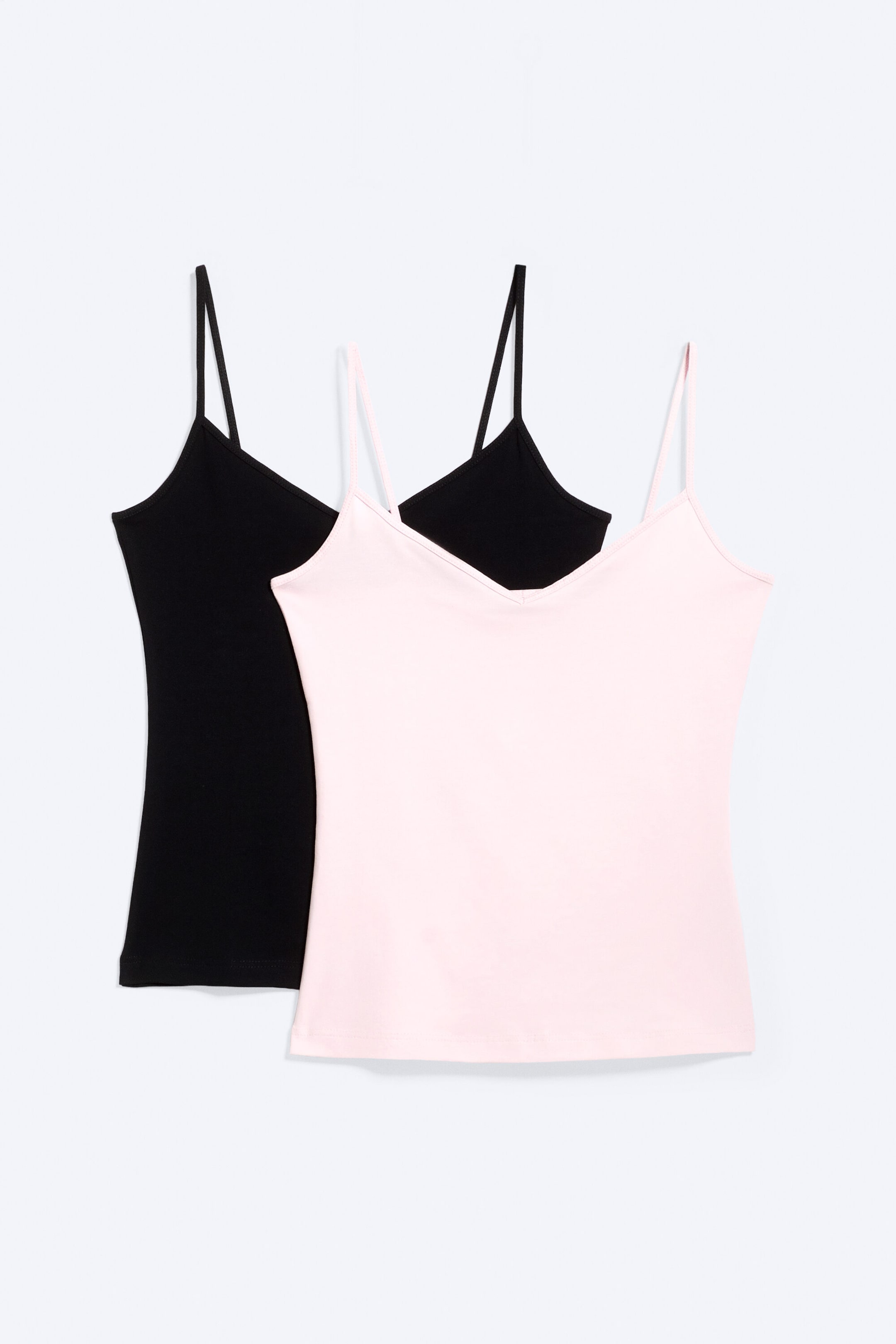 Light Dusty Pink/Black - 2-pack Slim V-neck Cotton Singlet - 1