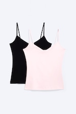 Light Dusty Pink/Black - 2-pack Slim V-neck Cotton Singlet - 0