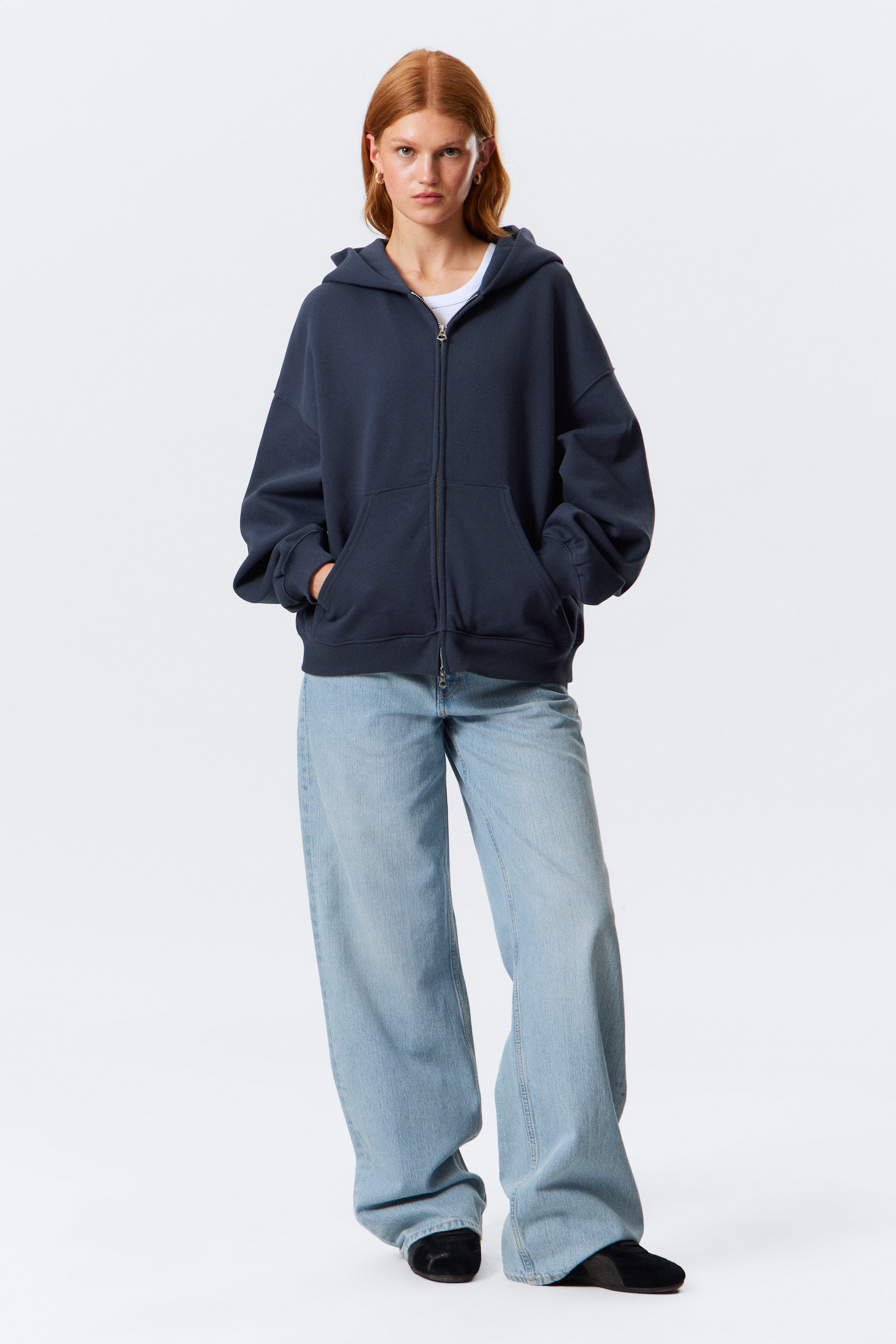 Navy Blue - Oversized Heavyweight Zip Hoodie - 2