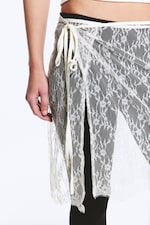 White - Lace - Lace Wrap Midi Skirt - 0