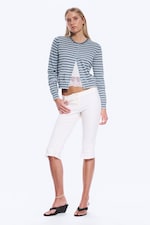 Blårandig - Finstickad cardigan i bomull - 1