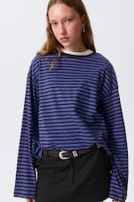 Blue & Burgundy Stripes - Long-Sleeved Cotton T-shirt - 1