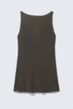 Dark Grey - Sheer Sleeveless Boat-Neck Mini Dress - 3