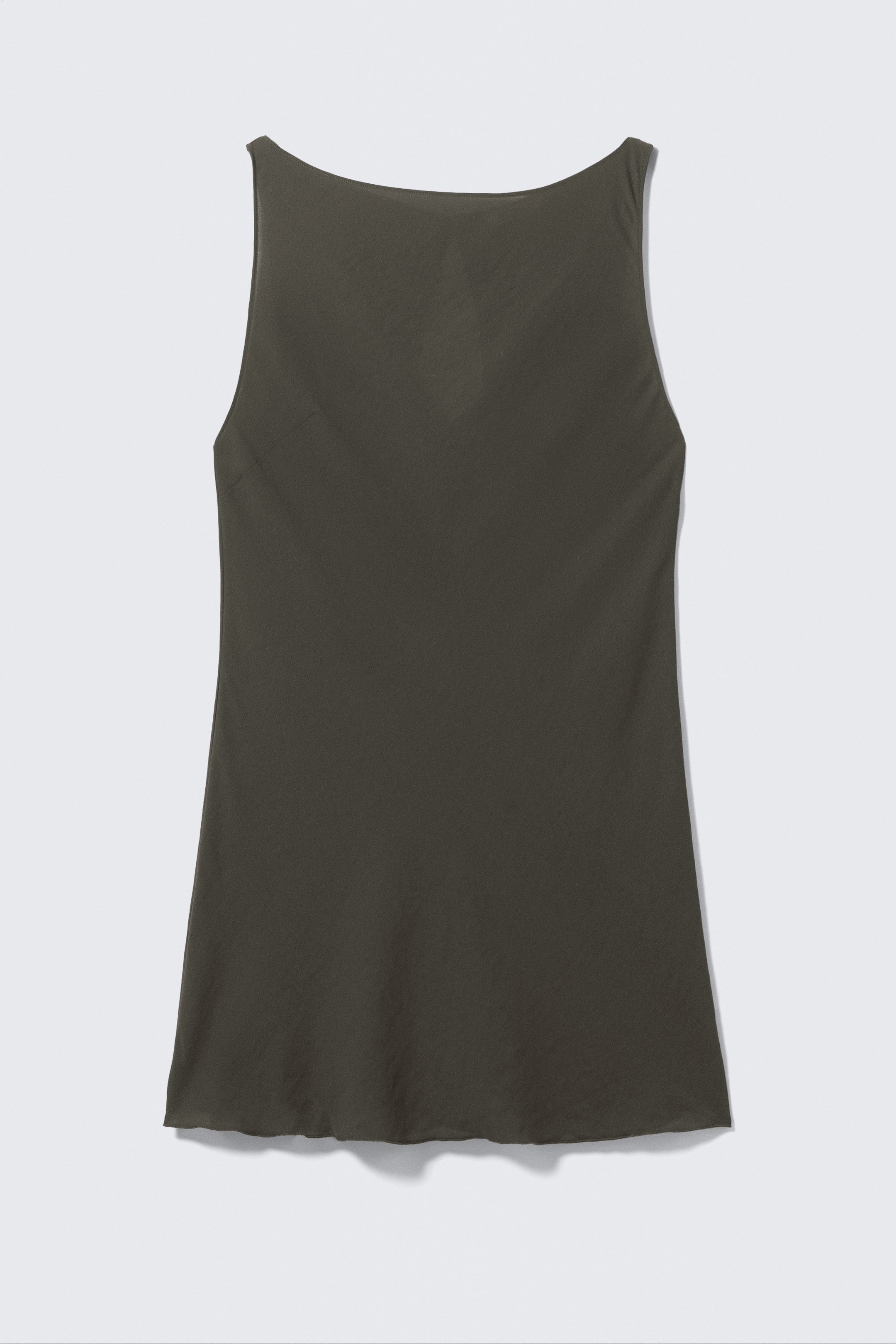 Dark Grey - Sheer Sleeveless Boat-Neck Mini Dress - 3