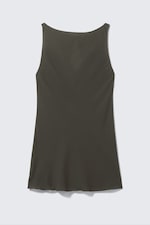 Dark Grey - Sheer Sleeveless Boat-Neck Mini Dress - 3