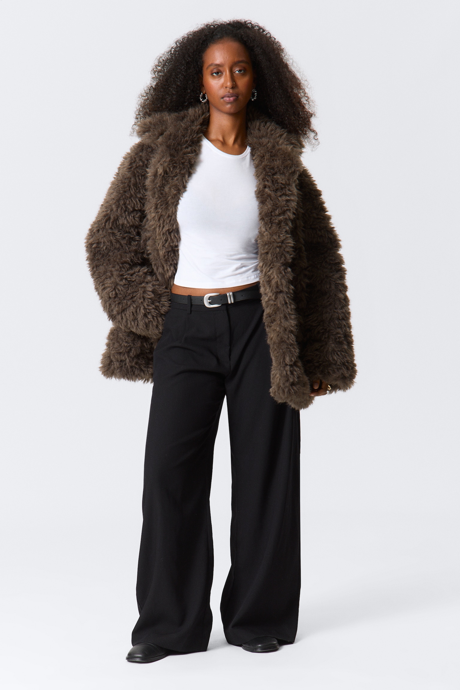 Loose Fit Faux Fur Jacket - Dark Mole Melange