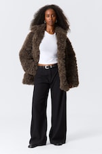 Taupe foncé chiné - Veste en fausse fourrure oversize - 2