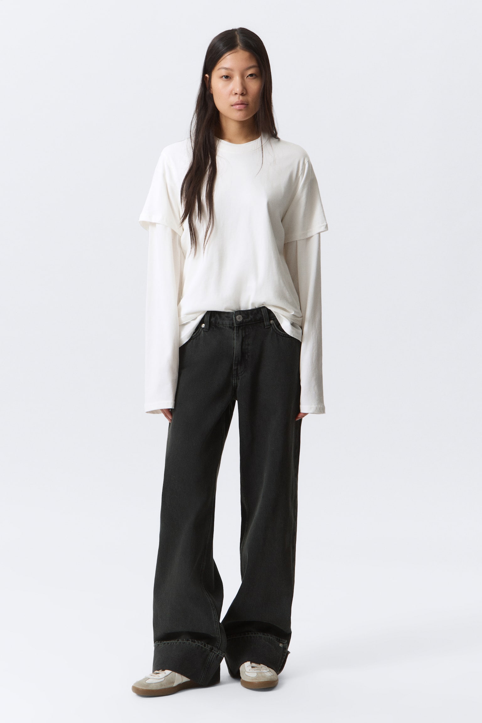 Jean ample taille basse à jambes larges et ourlets - Elegie Black - Noir - 1