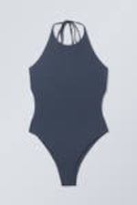 Mörkblå - Halter-neck baddräkt med knyt - 3