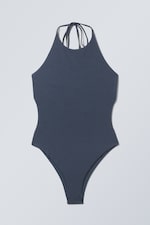 Dark Blue - Tie Halter Neck Swimsuit - 0