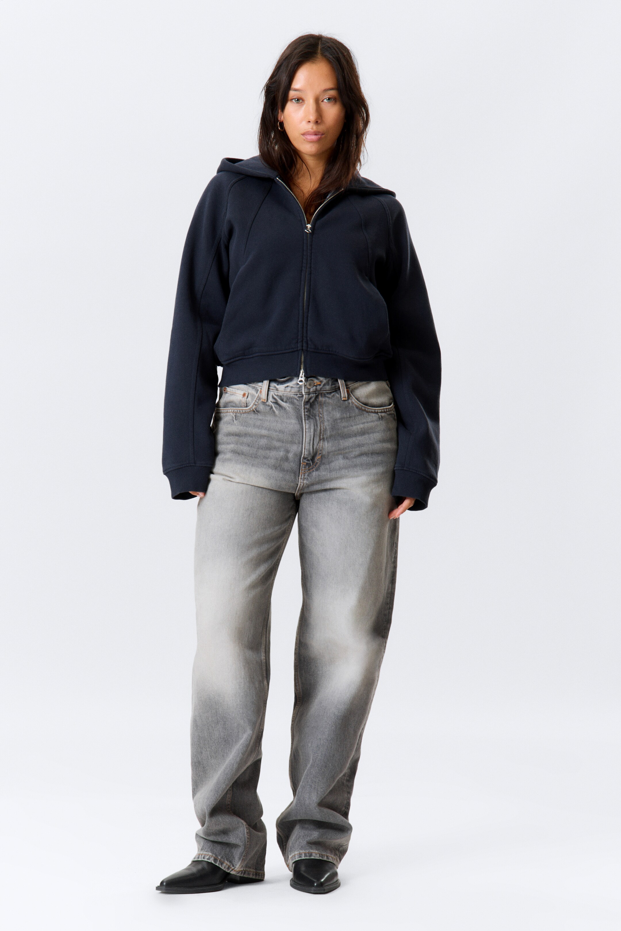 View larger image: Raglan-Sleeved Cutline Zip Hoodie - Dark Blue - Ladies | H&M GB 2