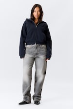 Donkerblauw - Cutline hoodie met raglanmouwen - 1