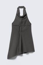 Striped Dark Grey - Draped Halter Cowl Neck Midi Dress - 5