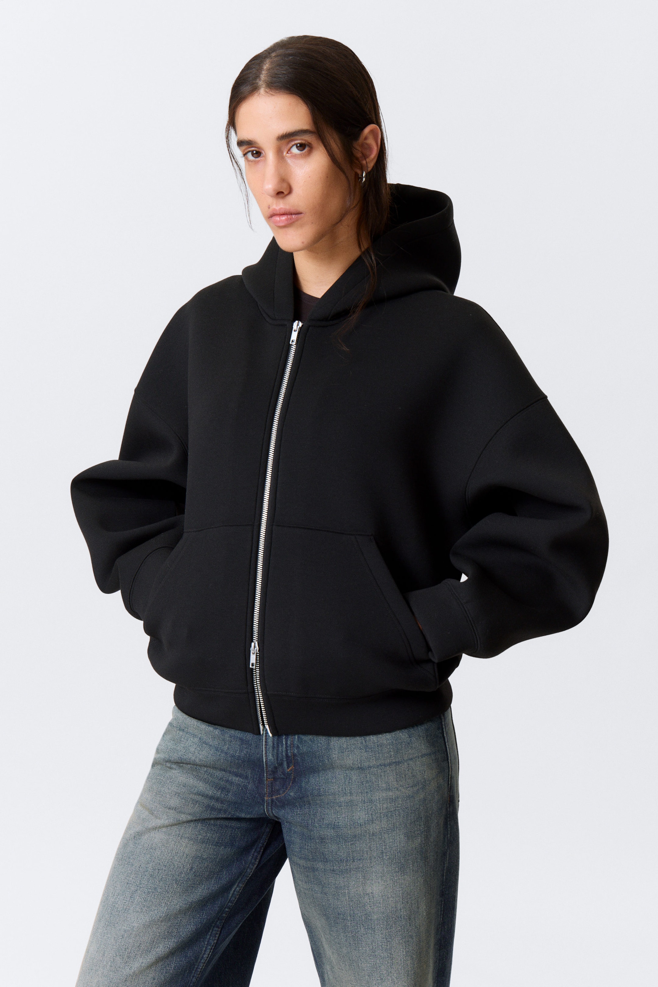 Schwarz - Oversized Scuba-Zip-Hoodie - 2