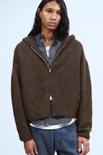 Dark Brown Melange - Knitted Boxy Wool-Blend Zip Hoodie - 0